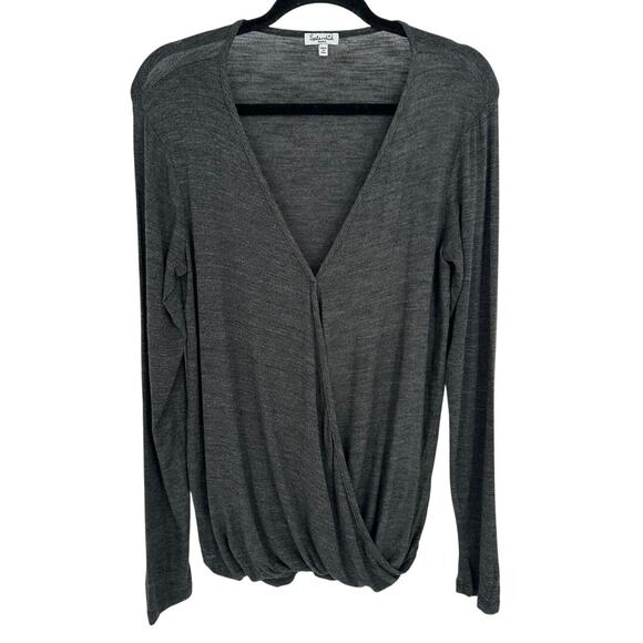 Splendid Surplice Wrap Top Gray Long Sleeve V-Neck Casual Soft Stretch Size S - Picture 1 of 8